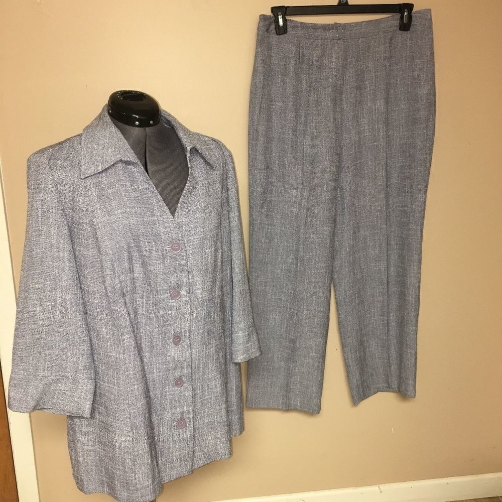 Fashion Bug Light Gray Textured Blazer and Pants Set